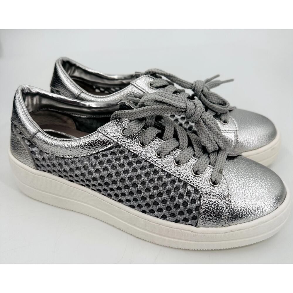 STEVEN STEVE MADDEN Metallic Silver Natural Comfort Platform Sneaker Womens 6.5